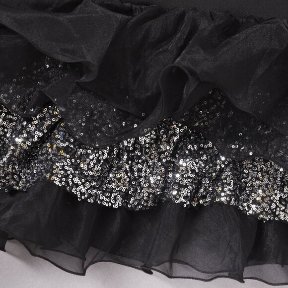 Black Halter Ruffle Sequin Gown - Asymmetrical Maxi Dress! - Picture 15 of 16